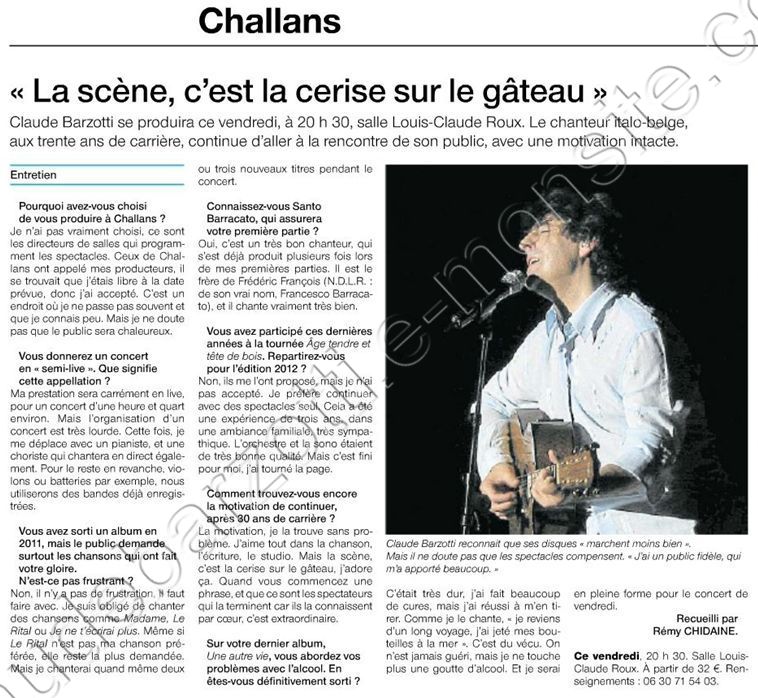 barzotti Challans interview ouest france concert du 10 aout 2012