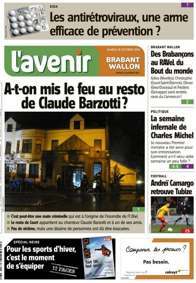 L'Avenir Presse Belgique samedi 18 octobre 2014 (cliquez ICI) son restaurant préféré part en fumée