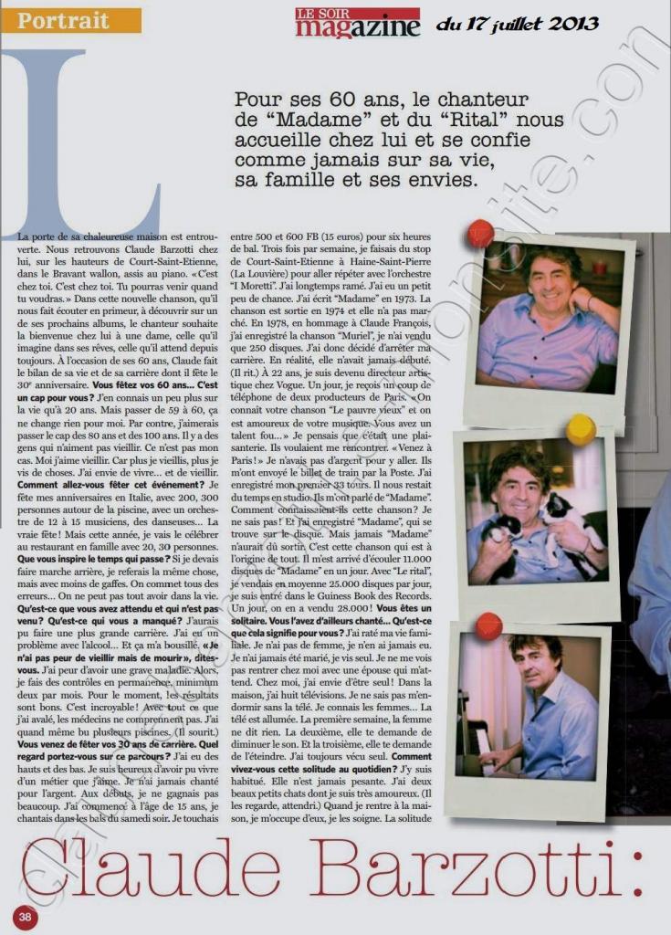 Article de presse Belgique le soir magazine du 17juillet 2013
